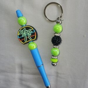 Neon PALM TREE beaded pen & keychain set